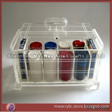 Clear Elegant Oblong Acrylic Poker Box/Chip Case/Casino Chip Box/Chip Rack Cover  with  Handle